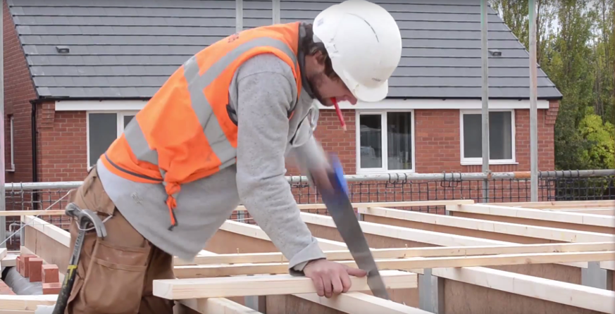 Joiner working on a housing development in Chesterfield