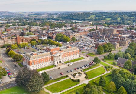 town hall drone shot