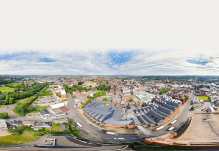 CCTV Drone view of Chesterfield Town Centre