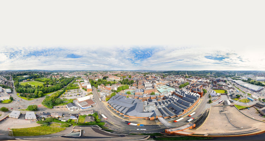 CCTV Drone view of Chesterfield Town Centre