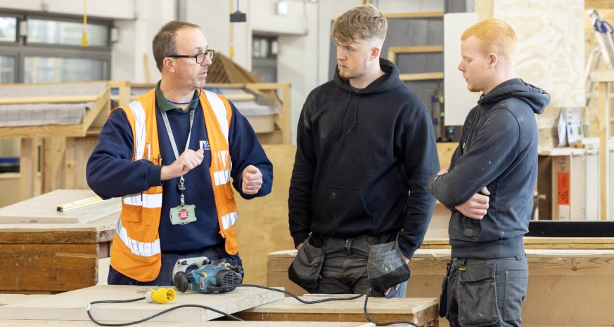 Students learning construction skills at Chesterfield College