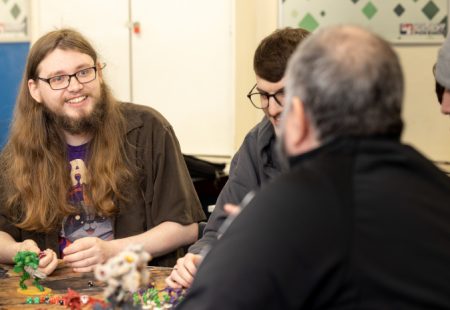 Friends playing games at Geeks Headquarters in Chesterfield town centre