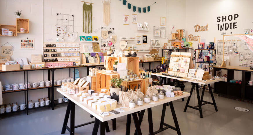 Unique products and gifts including candles, soaps and cards on display in a Chesterfield shop