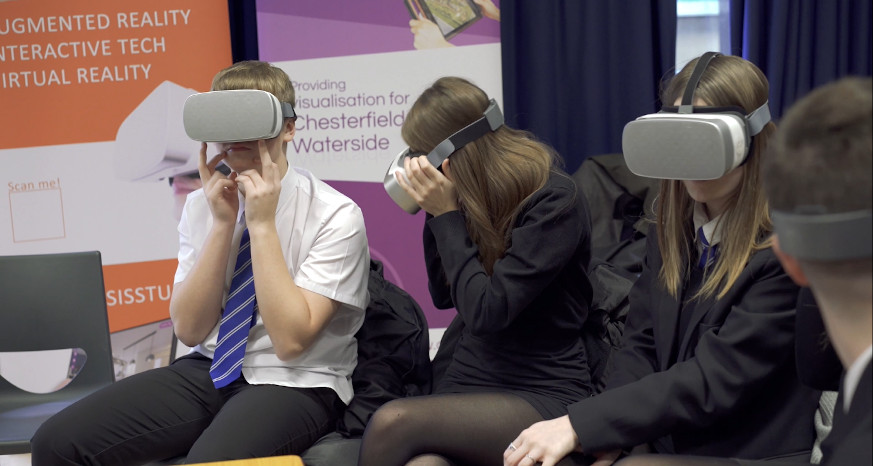 Students participating in a career session wearing VR headsets