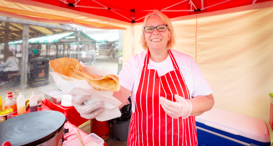Trader selling crepes at Chesterfield Artisan Market 