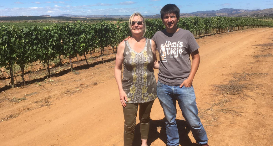 Owners of Dronfield Wine World at a vineyard 
