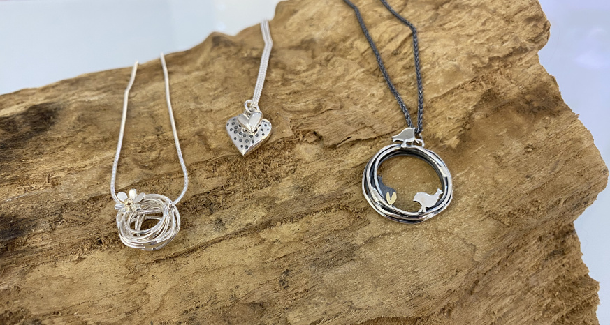 A range of necklaces on display at M's Gallery in Chesterfield