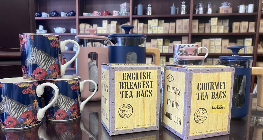 Tea, mugs and other products on display at Northern Tea Merchants