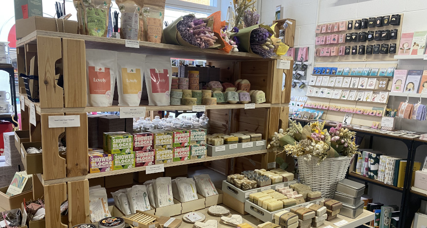 Soaps, wax melts and dried flowers on display at Shop Indie