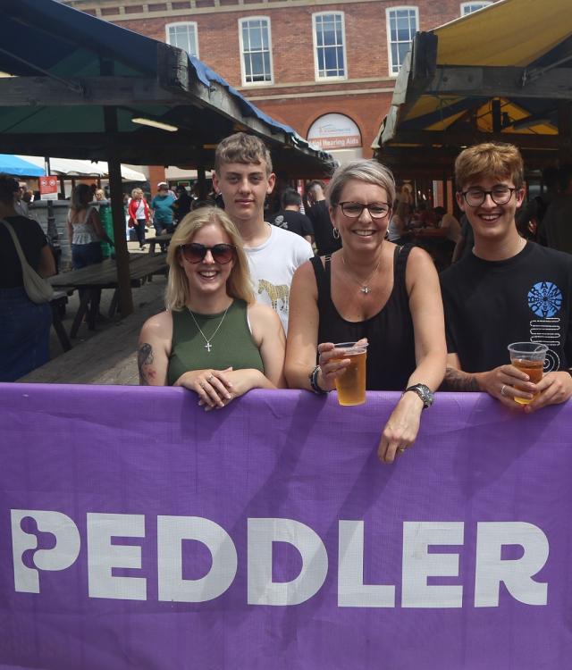 Peddler Market - group of people enjoying a drink in Chesterfield's new square