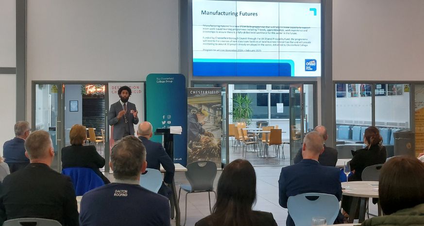 Rhys from Chesterfield College presenting at Made in Chesterfield launch event