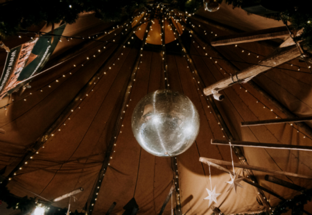 Fairy lights and disco ball in tipi in Chesterfield