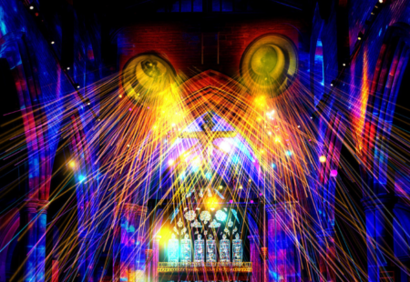 Light show at our historic Crooked Spire