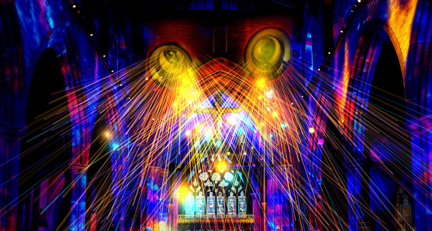 Light show at our historic Crooked Spire