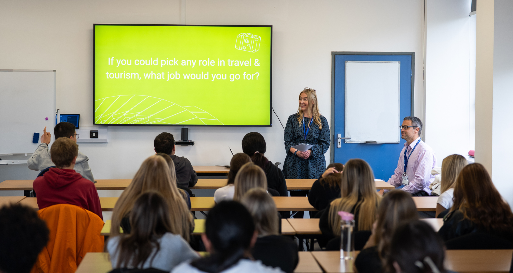Mollie speaking at college event