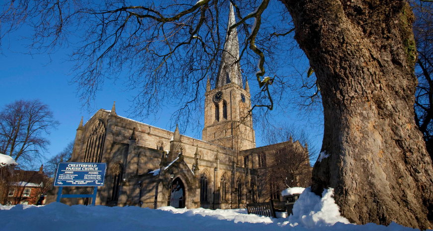 Crooked spire in the snow