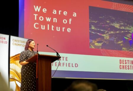 Emily Bowman from Junction Arts on stage at the Celebrate Chesterfield Business Event