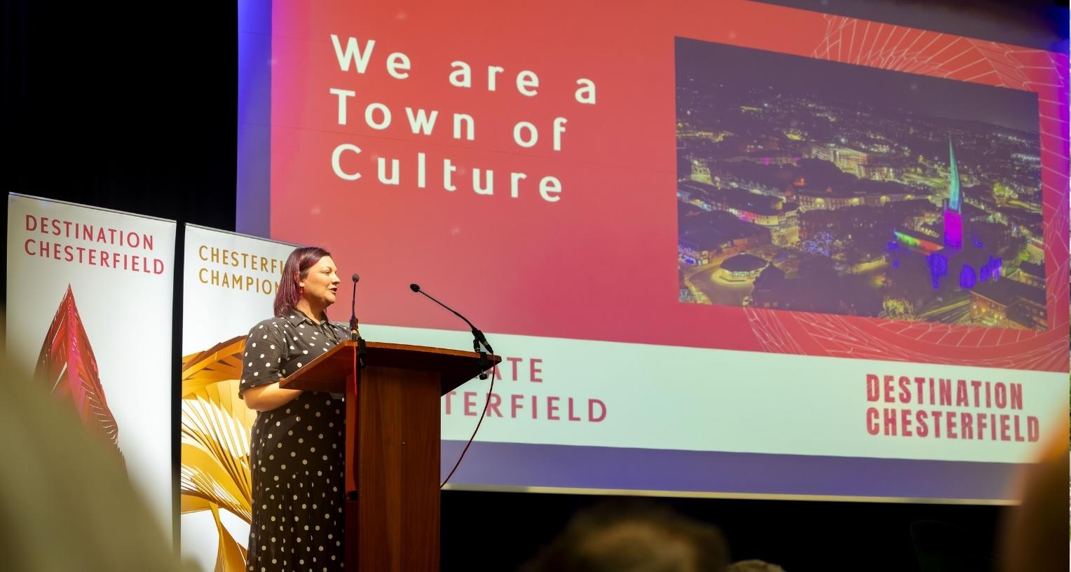 Emily Bowman from Junction Arts on stage at the Celebrate Chesterfield Business Event