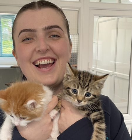 Chloe Gee, RSPCA Chesterfield and North Derbyshire with kittens