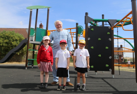 Children from Duckmanton Primary School on new park on West Crescent in Duckmanton
