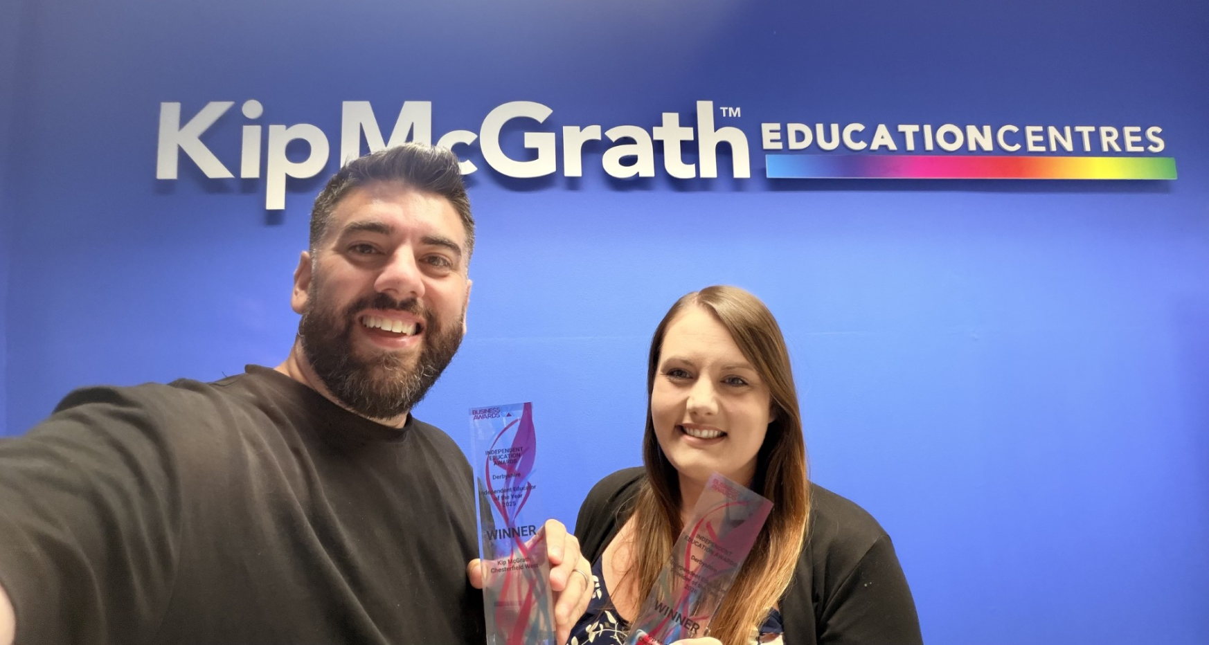 Lorna Bell and Andy Bell holding the award