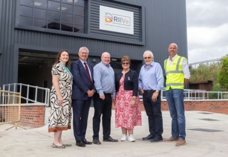 The Derbyshire Rail Industry Diana Stray, Director of Economic Growth and Innovation at EMCCA, Ivan Fomin, Chair of the Staveley Town Deal, Mervyn Allcock General Manager at Barrow Hill Ltd, Cllr Tricia Gilby, Leader of Chesterfield Borough Council, Bob Burgess Director at Barrow Hill Ltd, and Stephen Gorski Project Manager at Stepnell.